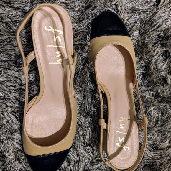 Tuckernuck French Sole Cap Toe Tan & Black Slingback Heels 7.5 NEW - Picture 6 of 9